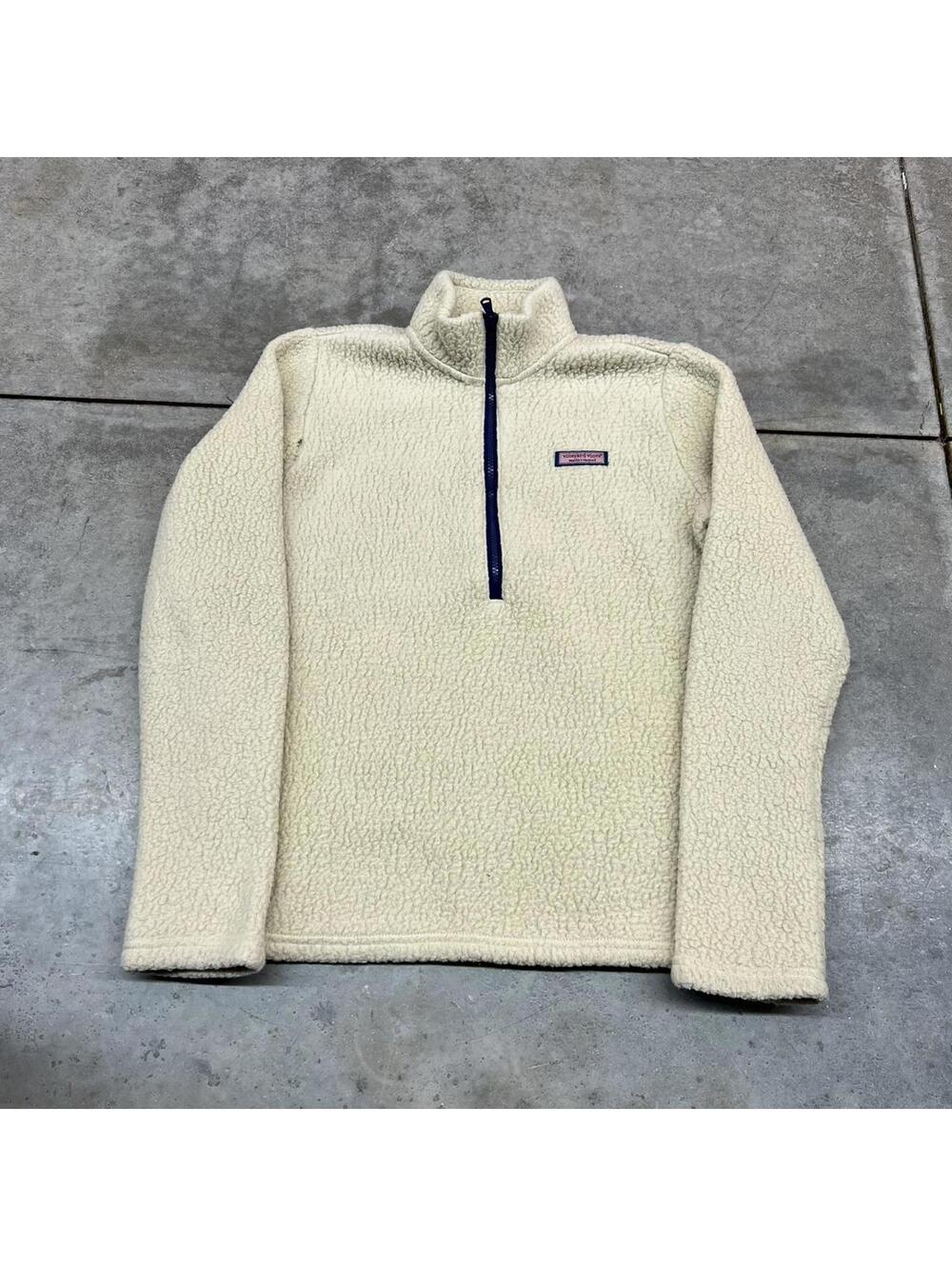 vintage vineyard vines deep pile beige half zip fleece jacket size medium